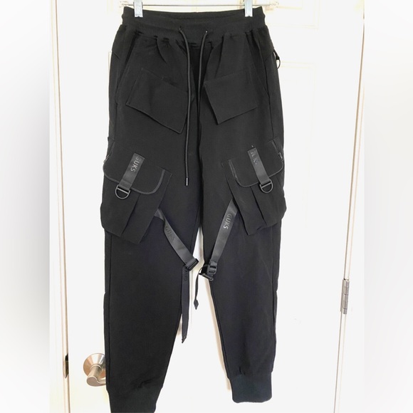 Dudhuh Black Techwear Cargo Jogger Pants Tactical Streetwear Size Small - Picture 4 of 15